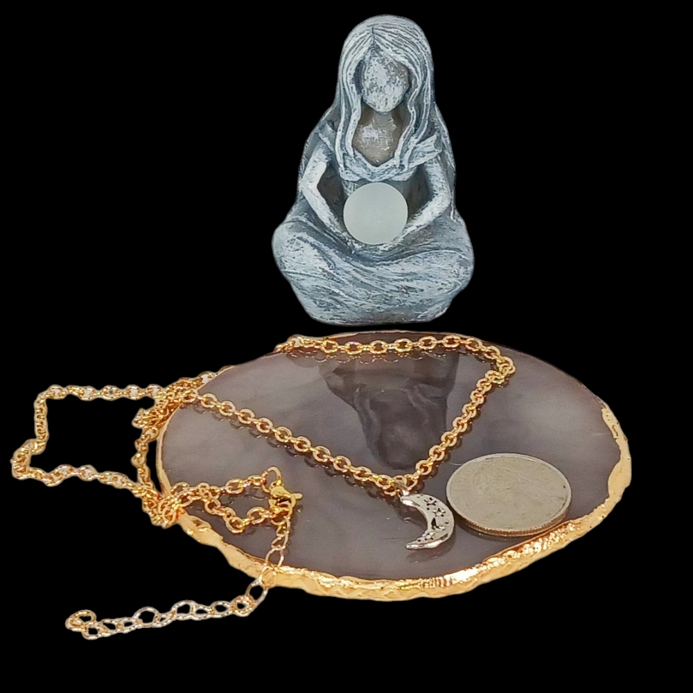 Silver Crescent Moon Charm Gold Chain Mixed Metal Space Galaxy Astrology Zodiac - Picture 2 of 8